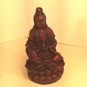 Guayin Bodhisattva-Goddess Of Compassion Figurine. 4" Cinnabar Colored.